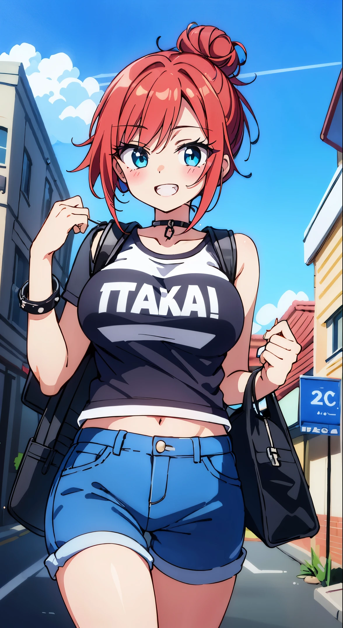 (masutepiece, Transparent air, The eyeをくっきりとさせる,Best Quality, Perfect Anatomy, High quality:1.4), absurderes, Absolute resolution, unbelievable Ridiculous, hight resolution, ultra-detailliert, Official art, Unity 8k壁纸, Kinetic typography,nice hand, Perfect hands, boobs boobs detailed beautiful hands, Large_filesize, fulcolor, hight resolution, symmetric, exceptional, Best aesthetic, newest, Anime, very beautiful detailed body,The hair,faces,The eye, BREAK, 1 beautiful girl, (kawaii:1.5), (Chibi: 0.8), (kawaii: 1.5), (Lori: 0.5), (17 years old girl), BREAK(Red hair, short-hair,2The hair bun,BluntThe hair:1.4),(:D,grin:1.3),{Heterochromia,青いThe eye,The eye of color is, Eye Highlights,The first hyperfine stars:1.5},star the eye silhouette thick eyelashes, naked boobs double eyelids:1.2),(de pele branca),BREAK,Clear skin,Beautiful skin, ,(top quality faces),(The eye shines with the highest quality),(best lol faces,:D:1.45) ,BREAK,
Rebellious Punk Robber,
Distressed denim jacket or vest with patches,
Black leather pants or ripped leggings,
Graphic tee with a rebellious slogan,
Studded combat boots for an edgy look,
Fingerless gloves with chain or stud details,
Bandana or mask for a punk-inspired disguise,
Graffiti-style backpack or shoulder bag,
Punk-inspired jewelry like spiked bracelets or choker,
Messy, bold makeup with dark eyeliner,
BREAK,Looking at Viewer, Sparkle effect,of light. This light illuminates the buildings and streets of the city, dispelling the darkness. The flowers of light brighten people's hearts and bring hope and joy. This scene is a symbol of beauty and hope, a moving moment.),
BREAK,wakame,wakame,wakame,(Cowboy Shot:1.4),
BREAK,(Blurry background:1.3),(absurderes, hight resolution, super breast detail art),cellshading,Clear Color, Lonely optical effect, Beautiful pictures, Bright glow, mystic atmosphere,(Close up of horny girl:1.1), Mystical light particle effect,manga influence, clean line drawings,