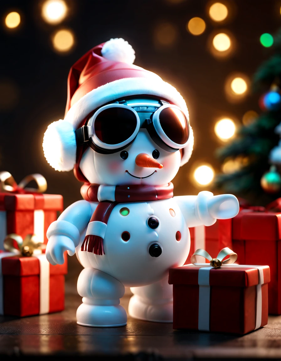 (a blind box toy),(1 open Christmas gift box),1 transparent cute Christmas snowman,Transparent mech,Exquisite Christmas hat:1.2,Luminous goggles:1.2,cyber punk personage,Dreamy glow,white backgrounid,(globalillumination,Ray tracing,HDR,Unrealistic rendering,Rational design,high detal,tmasterpiece,best qualityer,hyper HD,电影灯光)
