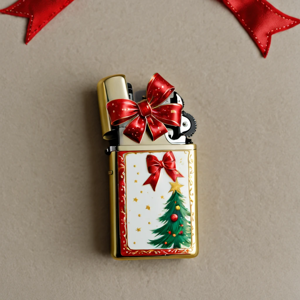Lighter with Christmas theme design in gift box,Decorated with red bow,