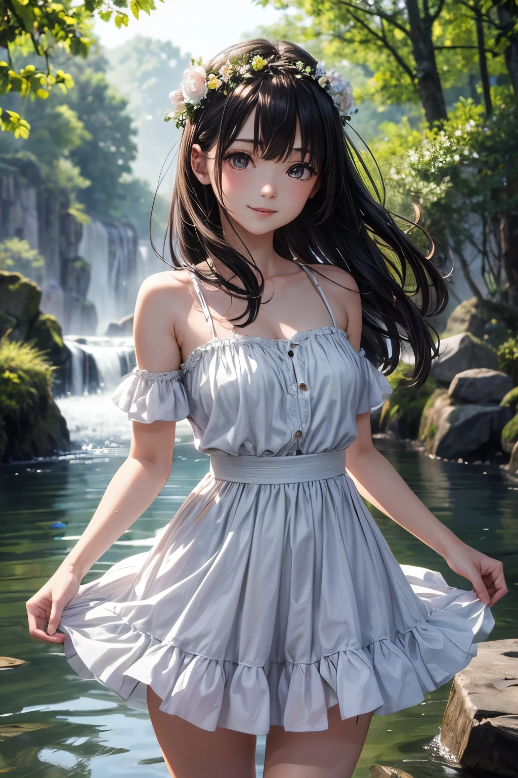 Highest quality、High resolution、Detailed Background、(Beautiful face in every detail:1.4)、Anatomically correct、(Normal number of fingers:1.2)、(Highly detailed face:1.2)、(Detailed eyes:1.2)、Beautiful women in their 20s、(Huge breasts:1.2)、Perfect body line、Light color hair、Braided bob cut、Braided long hair、Wavy Hairstyle、well-groomed eyebrows、Calm and elegant look、Mysterious atmosphere、Dreamy atmosphere、Do cute thingodel pose、

(A beautiful model with a popular spot in the background:1.5)、

Tulle dress、A tulle dress that lets you enjoy the sweetness of the season、Sports dress、Lined and jersey-style sporty-looking items are popular、Shoulder frill dress、A voluminous frilly dress、

Arashiyama bamboo forest and Togetsukyo Bridge、Walking trail along the valley、Lush mountain scenery、The best view point at Cape Zanpa is the blue sky and sea in the background.、Shooting at sunset time creates a fantastic atmosphere.、very beautiful