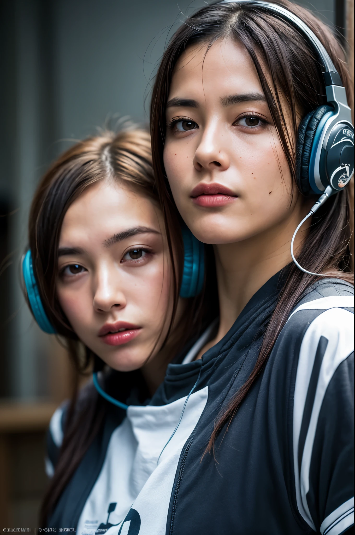 dressed, (photo realistic:1.4), (hyper realistic:1.4), (realistic:1.3),
(smoother lighting:1.05), (increase cinematic lighting quality:0.9), 32K,
1girl,20yo girl, realistic lighting, backlighting, light on the face, ray trace, (brightening light:1.2), (Increase quality:1.4),
(best quality real texture skin:1.4), finely detailed eyes, finely detailed face, finely quality eyes,
(tired and sleepy and satisfied:0.0), face closeup, t-shirt with headphones,
(Increase body line mood:1.1), (Increase skin texture beauty:1.1)