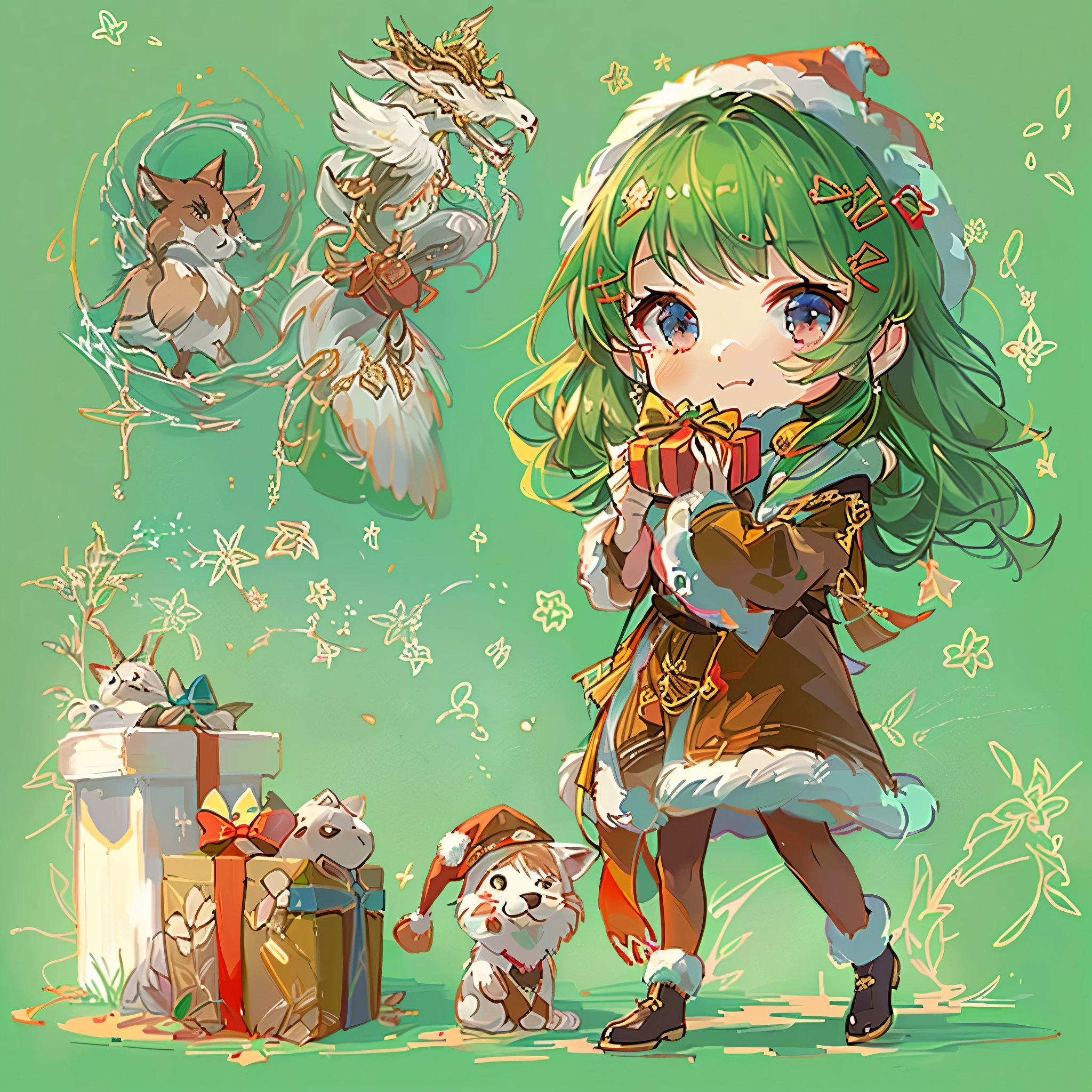 christmas，enviroment，A cute girl，wearing christmas clothes，Take the gift，Anatomical correct，（high high quality），（A high resolution）,The content is very detailed