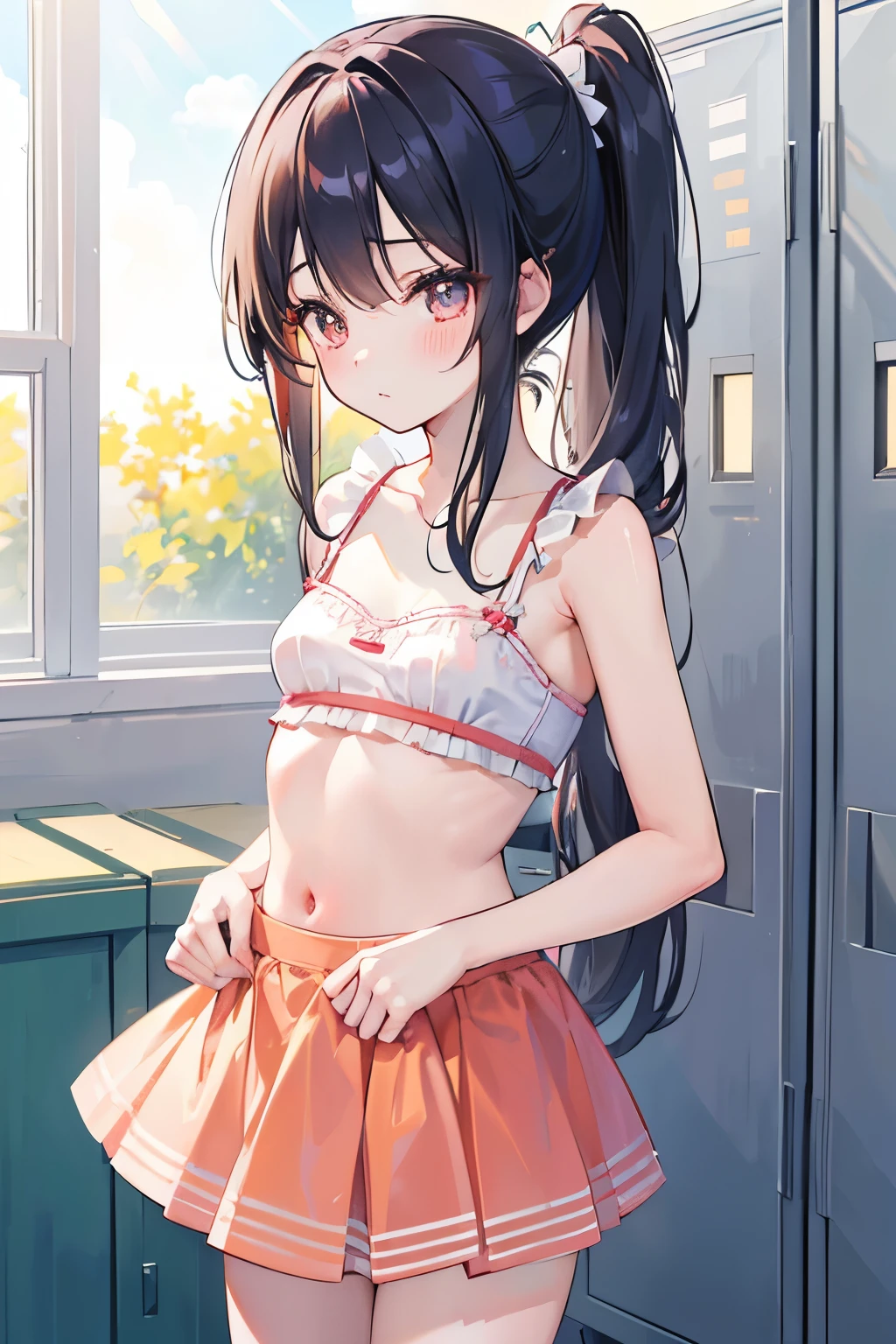 mizuharachizuru, mizuhara chizuru, long hair, brown hair, (brown eyes:1.7), (one side up:1.5), bangs, braid, hair braid,
BREAK bare shoulders, collarbone, pink shirt, puffy short sleeves, puffy sleeves, red bow, shirt, short sleeves, skirt, white skirt,
BREAK outdoors, city,
BREAK looking at viewer, (cowboy shot:1.5),
BREAK (masterpiece:1.2), best quality, high resolution, unity 8k wallpaper, (illustration:0.8), (beautiful detailed eyes:1.6), extremely detailed face, perfect lighting, extremely detailed CG, (perfect hands, perfect anatomy),(white panties:1.5), (skrit lift:1.5), standing, small breasts, (short, tiny, little:1.5), blush, embarrassed,from below, cowboy shot, dutch angle