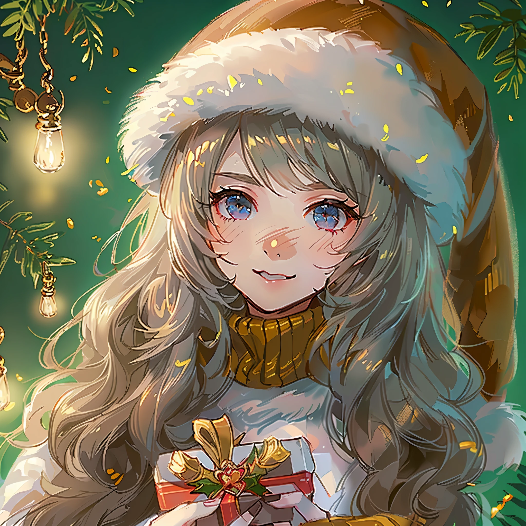 christmas，enviroment，A cute girl，wearing christmas clothes，Take the gift，Anatomical correct，（high high quality），（A high resolution）,The content is very detailed