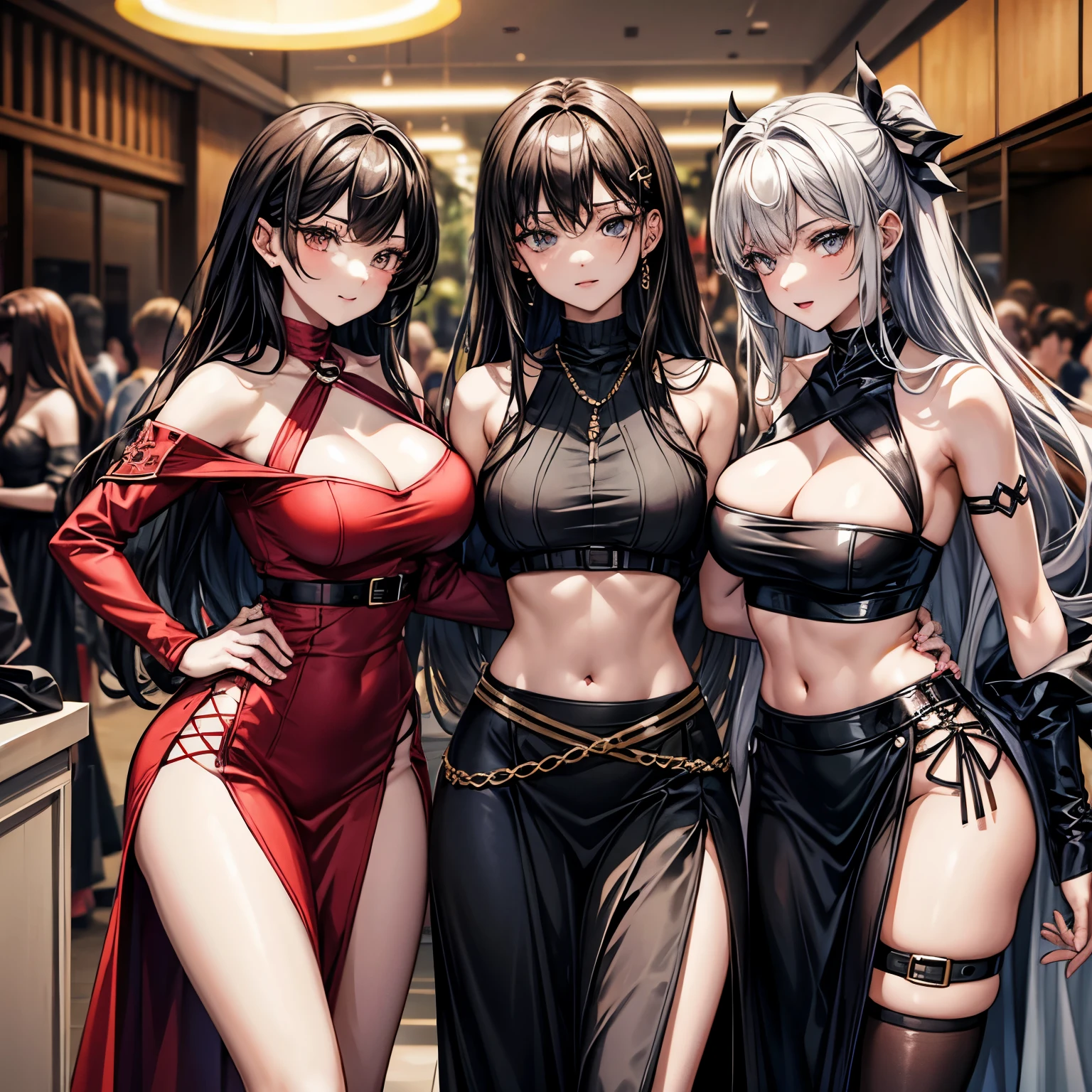//Character 1girl, BREAK
//Fashion Thigh-High Slit Maxi Skirt, A high-waisted maxi skirt in a rich, dark color like midnight blue or wine red, Thigh-high slit for a daring and sultry effect, Team it with a fitted, off-shoulder crop top for a hint of skin, BREAK