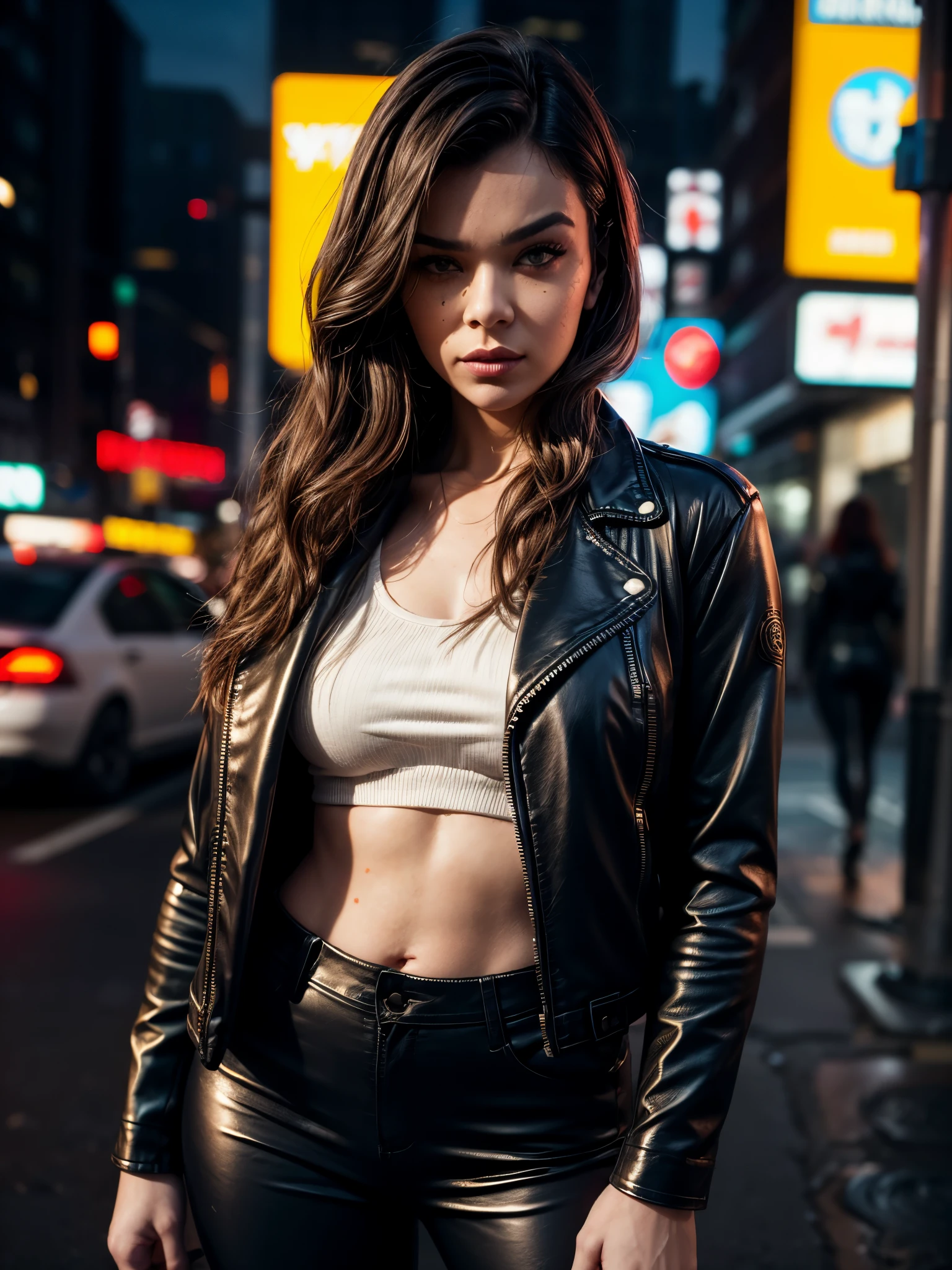 arafed woman in a leather jacket and red pants posing for a picture, beautiful cyberpunk woman model, red hood , cyberpunk 2 0 y. o model girl, cyberpunk angry gorgeous goddess, seductive cyberpunk dark fantasy, cyberpunk beautiful girl, cyberpunk girl, wearing cyberpunk leather jacket, leather clothing, in cyberpunk style, brown eyes