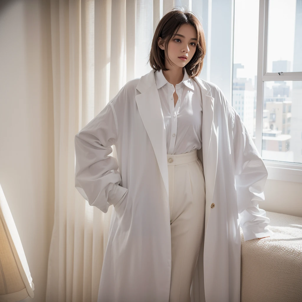 Punch,inside in room,Manteau blanc,The shirt,sunlights,janelas