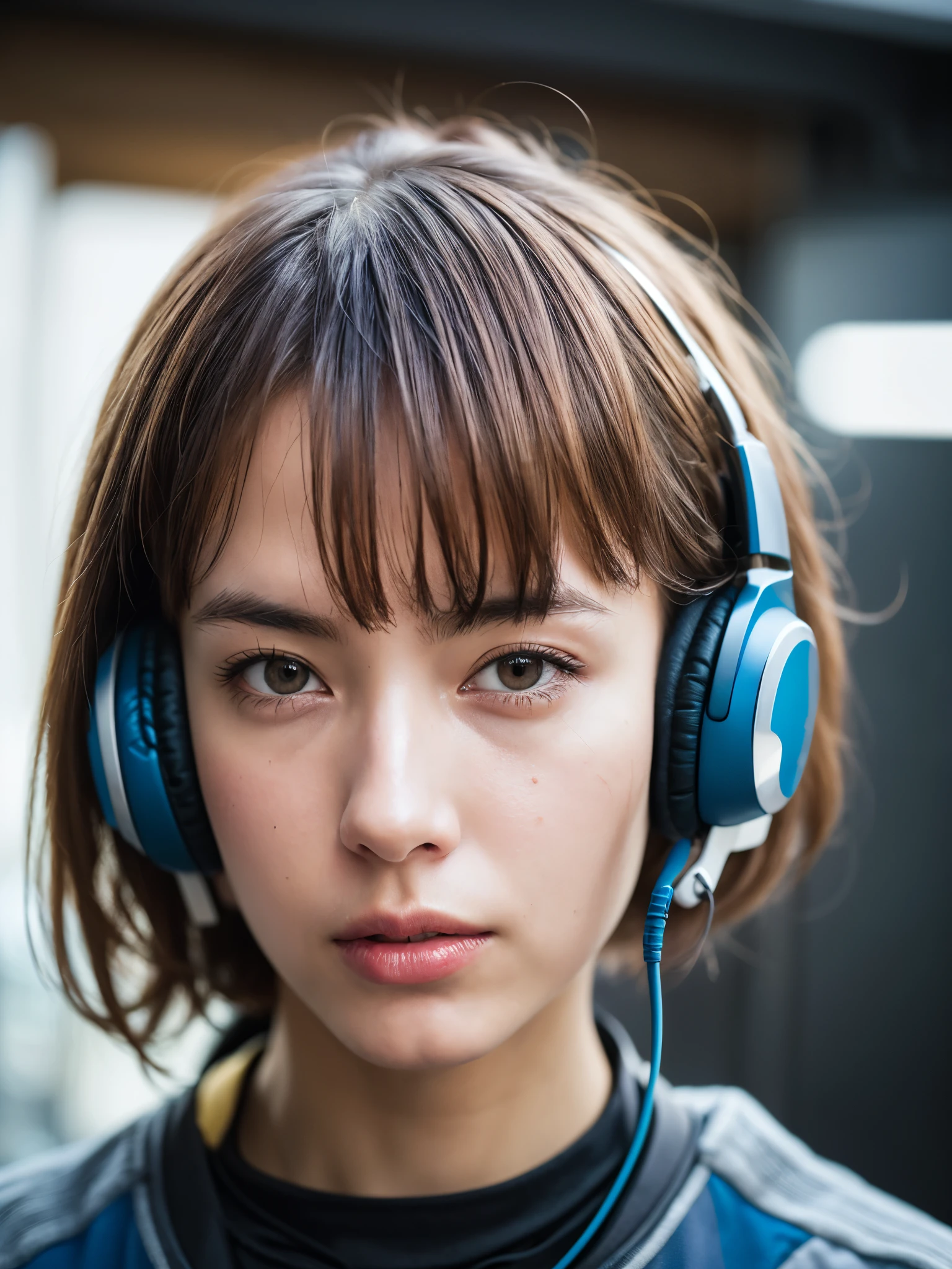 dressed, (photo realistic:1.4), (hyper realistic:1.4), (realistic:1.3), (smoother lighting:1.05), (increase cinematic lighting quality:0.9), 32K, 1girl,20yo girl, realistic lighting, backlighting, light on the face, ray trace, (brightening light:1.2), (Increase quality:1.4), (best quality real texture skin:1.4), finely detailed eyes, finely detailed face, finely quality eyes, (tired and sleepy and satisfied:0.0), face closeup, t-shirt with headphones, (Increase body line mood:1.1), (Increase skin texture beauty:1.1)