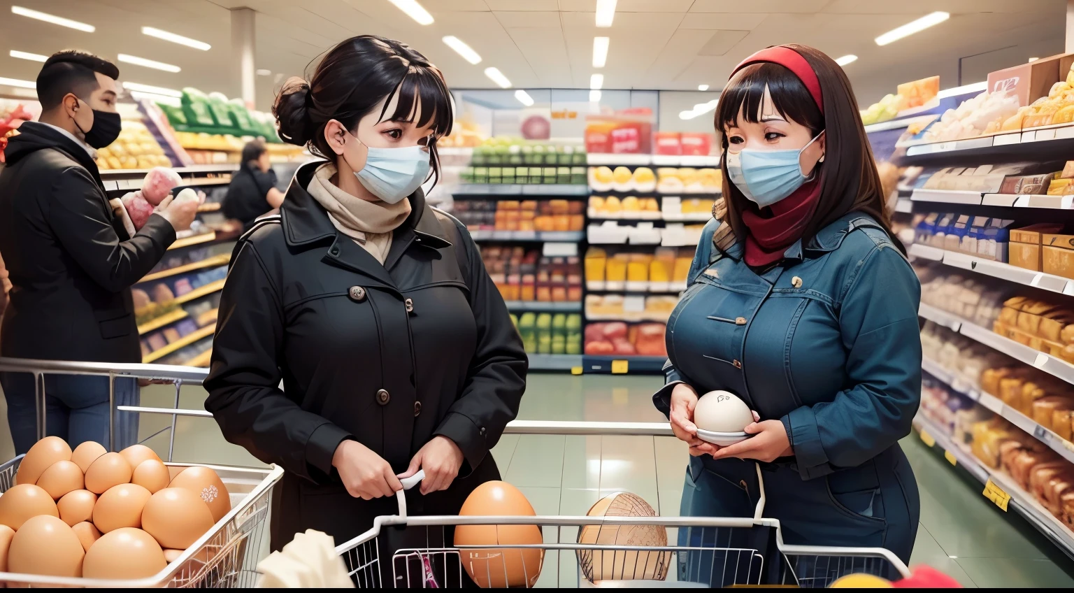 2 aunts，Grab eggs in the supermarket，The scene is intense，A lot of people watched