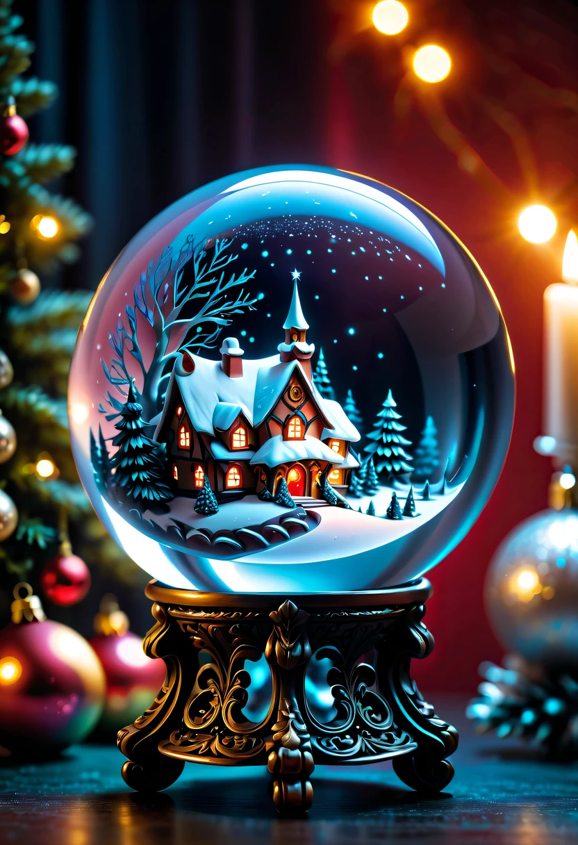 Beautiful Christmas crystal ball as a Christmas gift,Meticulously carved,Gotik,emit a magical light,Christmas background