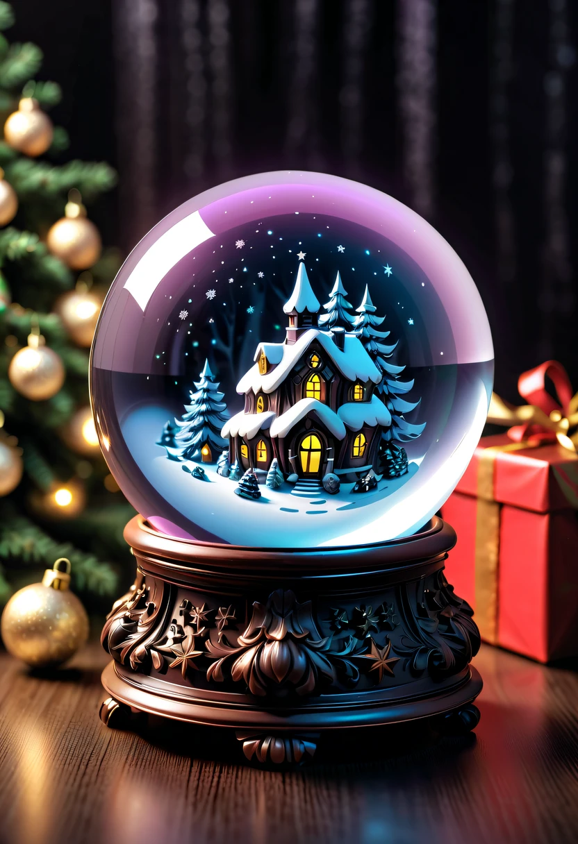 Beautiful Christmas crystal ball for Christmas gift，Meticulously carved，Gotik，Emit magical light，Christmas background