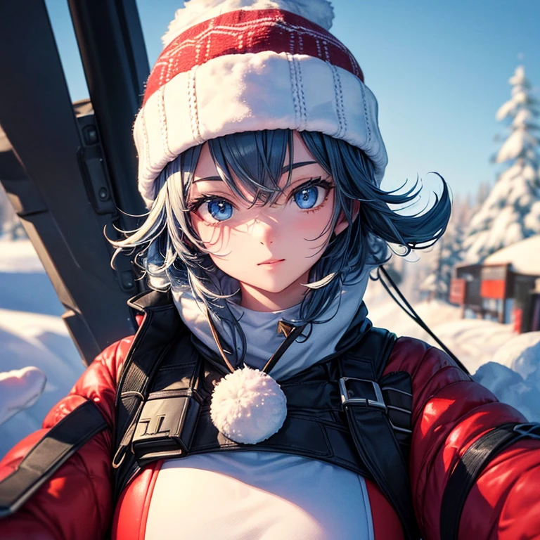 girl,((blindfold)),((♡)),((flying Heart's)),((snow view background:1.3)),((snowfield)),(Fancy World),((Colorful and casual winter clothes)),(close up of face),((NSFW:1.3)),((fellatio:1.25))