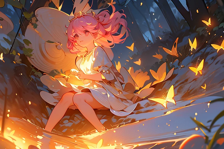 masutepiece、Very cute cat、Fantastic quality、Beautiful backgrounds、Clear image、With cats（（（（Cute cat 1.2））））Girl with a cat,(((Character as the main perspective))),(((characters in the middle))),((masutepiece)),((Best Quality)),(Ultra-detailed),(illustartion),Clear fields,Alphonse Mucha,чрезвычайно детализированные обои CG unity 8k, extremely delicate and beautiful)),(Dynamic Angle),Enchanted forest at night, illuminated by glowing mushrooms,((Tyndall effect)),(Fluorescent mushroom forest background),1girl in,(Hands Behind Your Back),(beautiful detail eyes),Cute pink eyes,Golden Pupil,Detailed Face,upper-body,whitedress,dirty floating pink hair（（rainbow hair））,disheveled hair,Beautiful water),rivers,flying butterfly,Sunlight,shine,chiaroscuro,Ray-ban_tracing,(painting),[[[[[[8K Fine Art Photography]