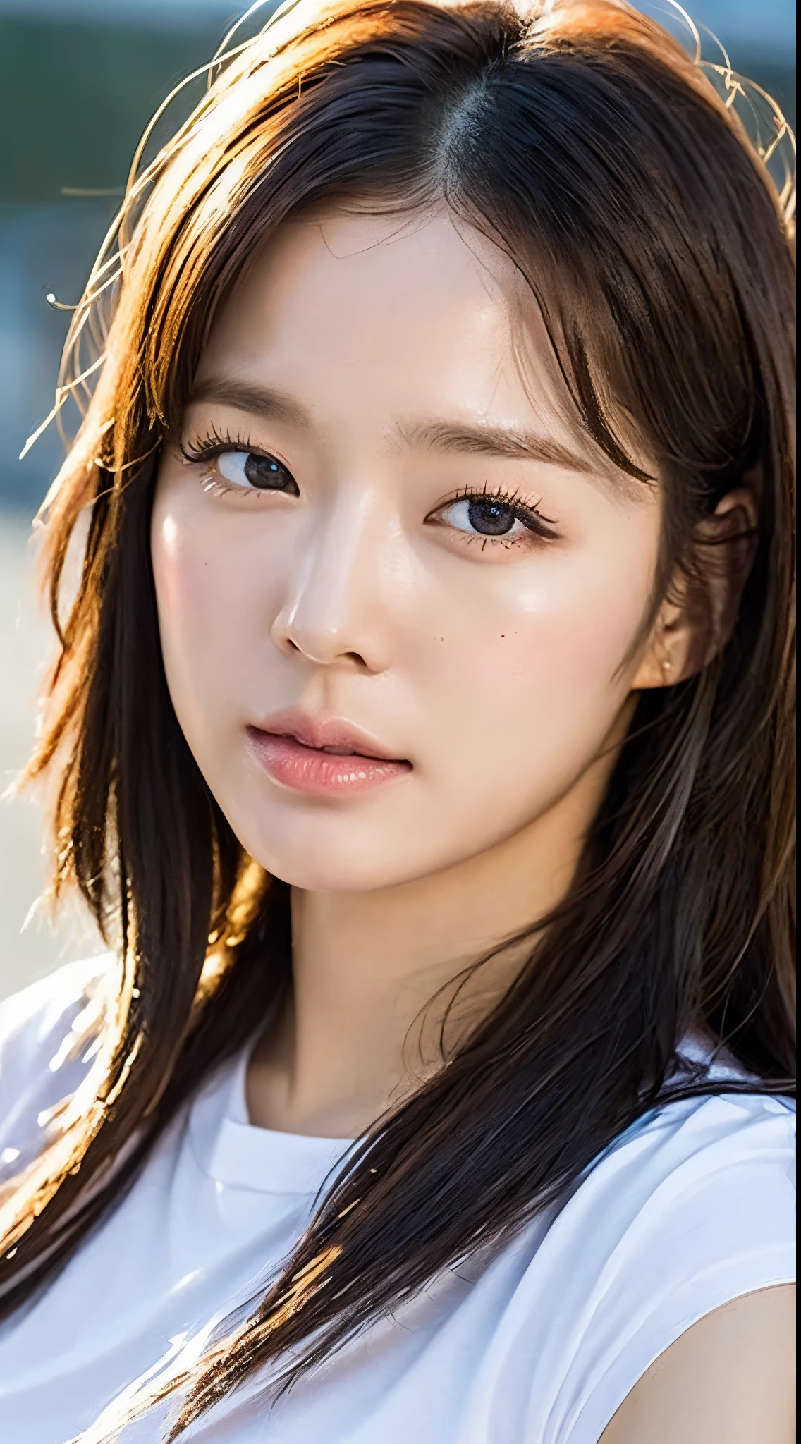 dressed, (photo realistic:1.4), (hyper realistic:1.4), (realistic:1.3),
(smoother lighting:1.05), (increase cinematic lighting quality:0.9), 32K,
1girl,20yo girl, realistic lighting, backlighting, light on face, ray trace, (brightening light:1.2), (Increase quality:1.4),
(best quality real texture skin:1.4), finely detailed eyes, finely detailed face, finely quality eyes,
(joy, blush), (tired and sleepy and satisfied), face closeup, t-shirts,
(Increase body line mood:1.1), (Increase skin texture beauty:1.1)