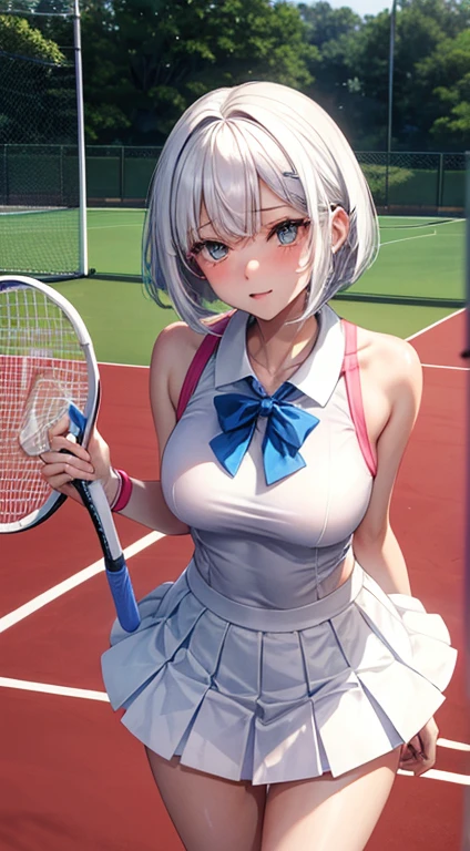 High school students　エロ　small tits　white  hair　bob　Naked　Being on the tennis court　Beautuful Women　tall　Constriction　Giving a　Have sex　　Wearing tennis wear　Sweating　teats　Show your butt　Flipping up a skirt