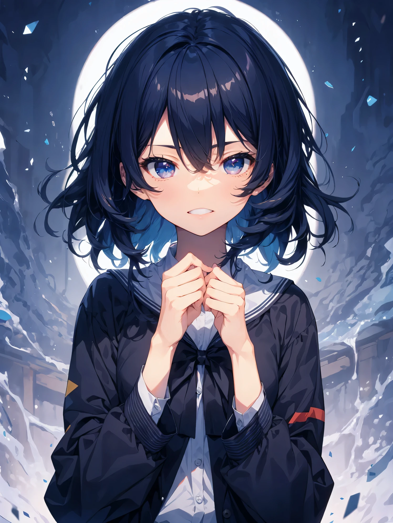 Super high quality by the art god, Ultra-detailed, High resolution, Gwise Style, anime moe art style, best anime 8K konachan wallpaper, Pixiv Contest Winner, Perfect Anatomy, BREAK,(Please draw a sleepy girl going to school alone.. ),BREAK, a hyperrealistic schoolgirl, (Solo,Lori,child,13years:1.3),Full limbs, complete fingers,a junior high school student, Androgynous attraction, (Very short hair), hair messy, flat chest, Small butt, groin, Small eyes,Beautiful detailed black eyes, Well-proportioned iris and pupils, disgusted eye, High resolution detailed hair, School uniform, Skirt, On the way to school. BREAK,Ultra-detailed細なスキン, Best lighting by famous artists, 8K, Illustration.