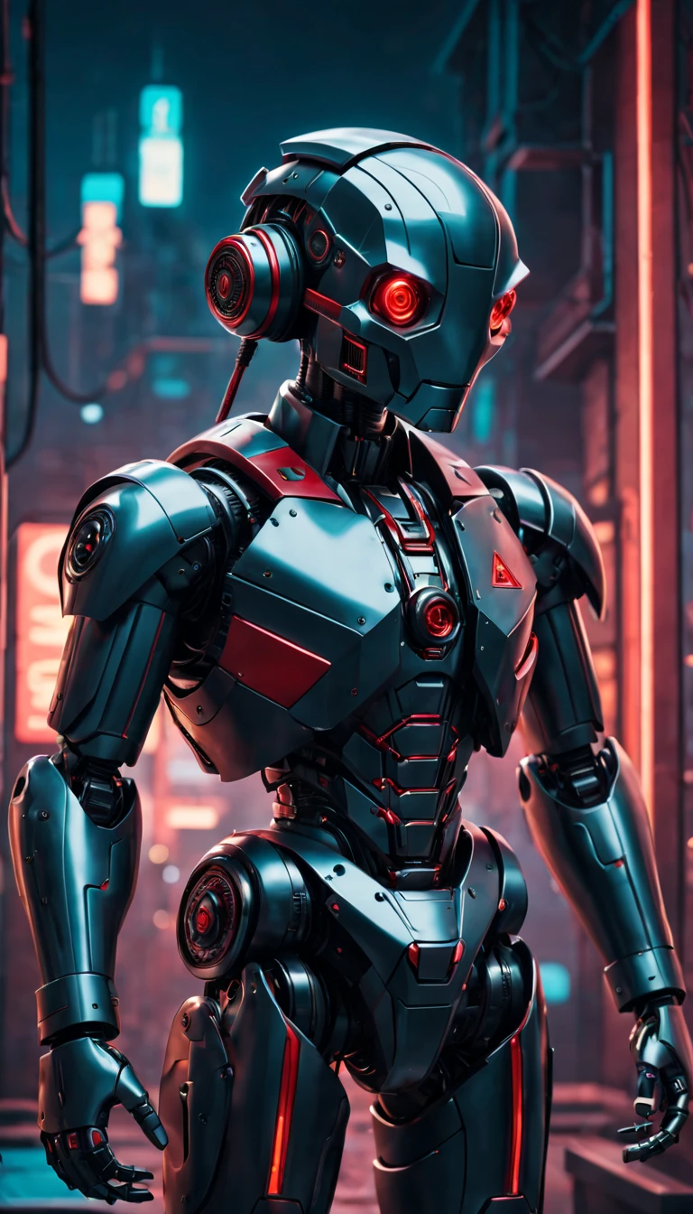 (a gift,a Christmas gift,a festive gift,a special present,a unique present,a surprise),a butler robot,adorned with a red bow,a bow tie with a red bow,with a stylish cyberpunk design,a cyberpunk-themed appearance,a futuristic aesthetic,a touch of technology,made of sleek metal,with intricate mechanical details,(advanced,smart,intelligent,efficient),able to perform various tasks and chores,perfectly synchronized movements,a helpful assistant,attentive and responsive,(highly detailed,detailed,meticulous),(realistic,life-like,life-like:1.37),capturing all the intricate features and textures,(vivid colors,colorful,bold),(stylish,sleek,modern),(brightly lit,neon-lit,illuminated by neon lights),in a futuristic setting,a cyberpunk world,a dynamic and vibrant environment,immersing the viewer in a futuristic atmosphere.