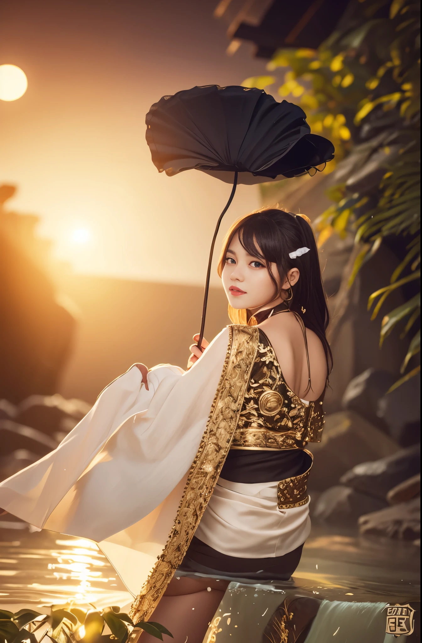 Change background cyberpu realistic face real hair beautiful girl water fall set Sol