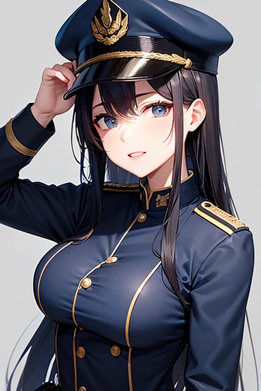 Dark blue Military Uniform, Black Hair, Breast, Military Cap, Taiwan Flag