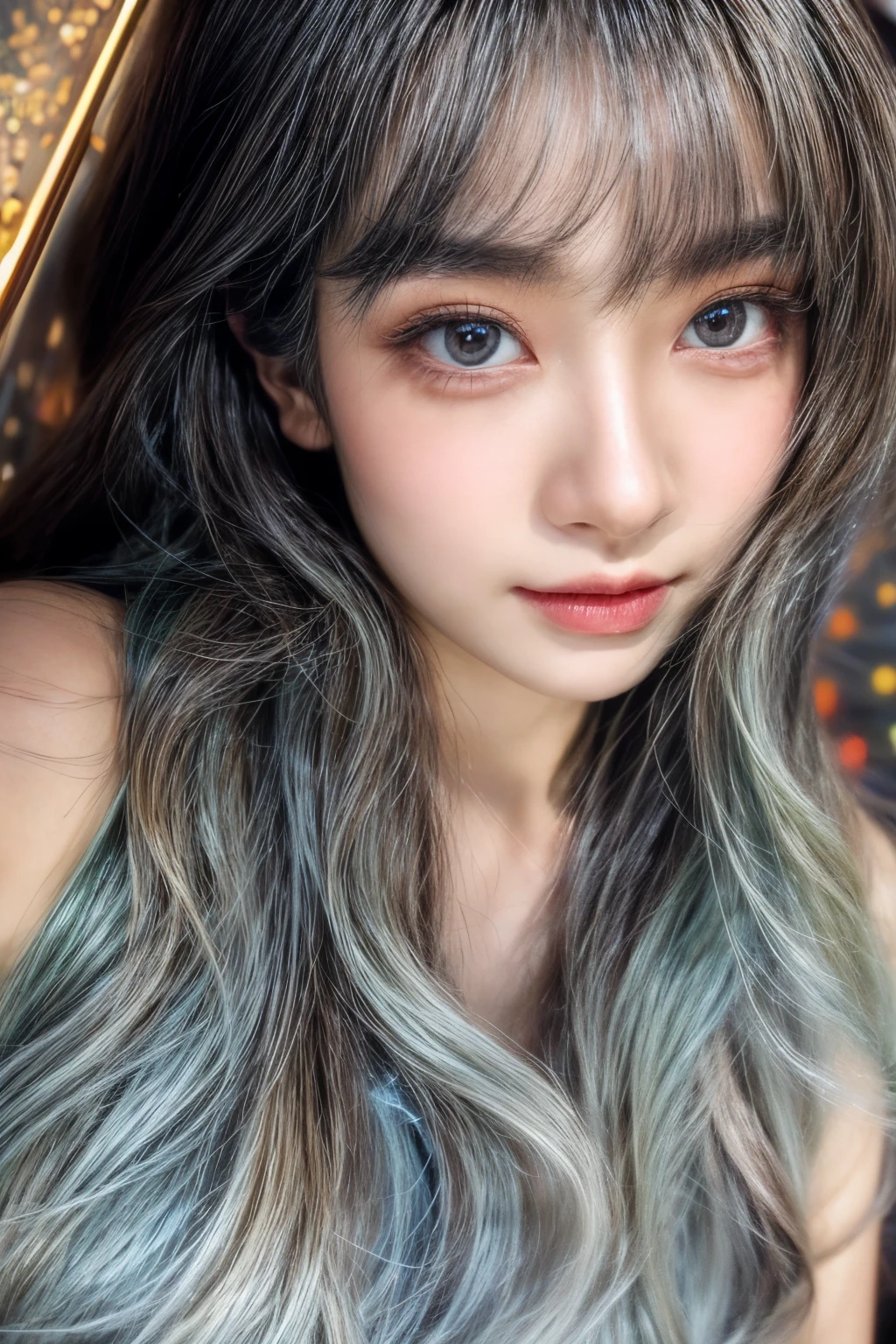masterpiece、8K、32K、top-quality、(A detailed eye)、(A cute Japanese woman、bangss:1.3)、23years old、1 girl in、elegent、(Detailed background depiction、portlate:1.2)、(illuminations:1.5)、Cheerful