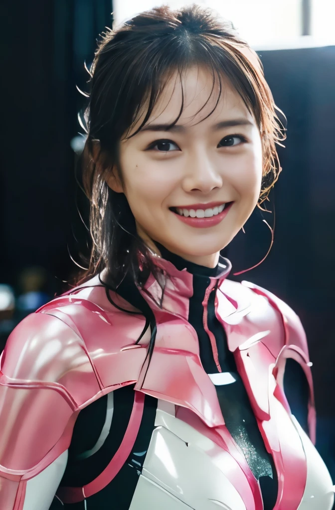 pink power range lemele、Realistic, shiny dark pink and white suit、Power Rangers Bodysuit、professional photograpy、Does not expose the skin, Japanese Models,The skin is not exposed、fleshy body, A smile、Colossal tits、A dark-haired、s Office、working at pc desk、、Sweaty face、Wet hair