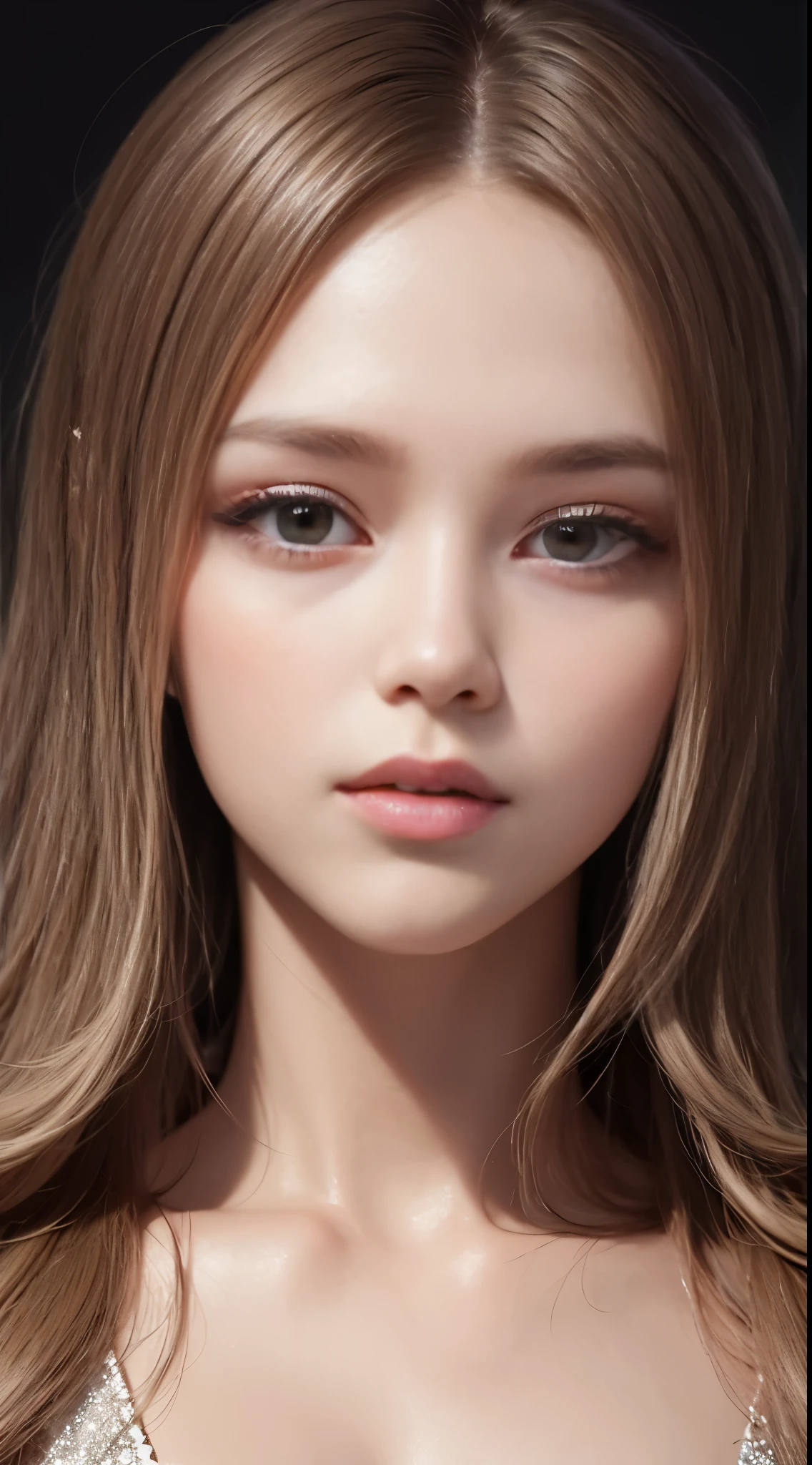 one eyebrow，Natural Color，Apricot eyes，Tall nose bridge，moon lips，Long whit hair，Dark contrast，Raised sexy