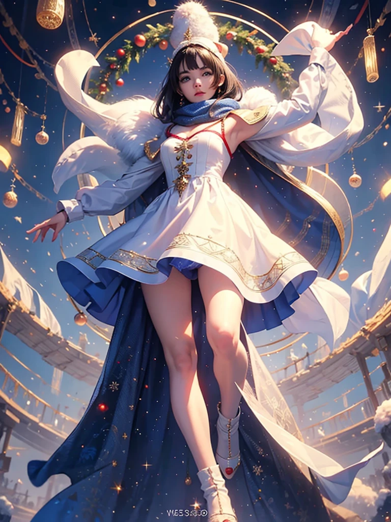 Christmas dress up scarf dwarf girl cute dress up brunette gift christmas tree snow white big dog happy beautiful face