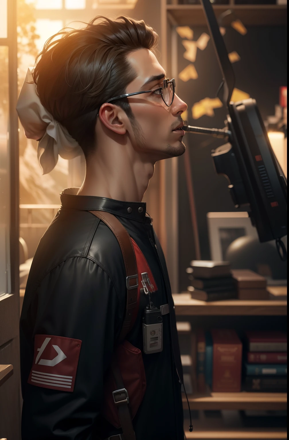 "Change the background to a breathtaking mountain view, featuring a charming and handsome boy in stunning 8k resolution."