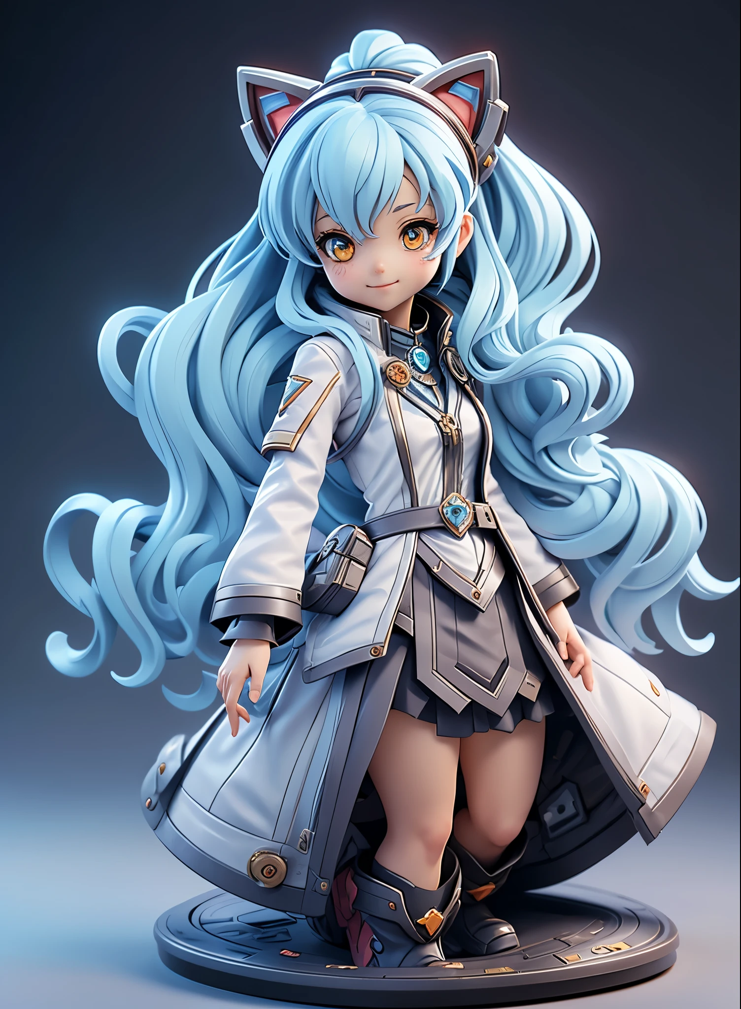 Cat Ear Hair Band,Twin-tailed,Light blue long hair,White coat,2. 5 d cgi anime fantasy artwork, Official Character Art, cushart krenz key art feminine, shadowverse character concept, 3 d render official art, anime goddess, jrpg character art, render of a cute 3d anime girl,A sly smile