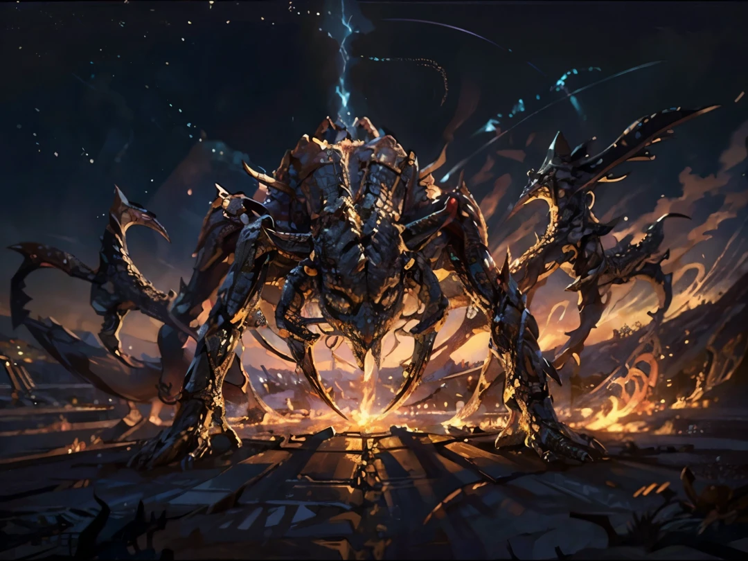 best qualtiy, masterpiece, high detail, hyper quality, high resolution, FHD,1080P,2K4K18K, 8k smooth, extremely detailed CG unity 8k high-definition Digital art of alien invasion,  Goat-faced evil creatures open the gates of hell and invade the city, Wars are raging, wasteland is rubble, Best Winning Entry, Firelight, collapsed city,cinematic lighting, Perfect light and shadow,ray tracing