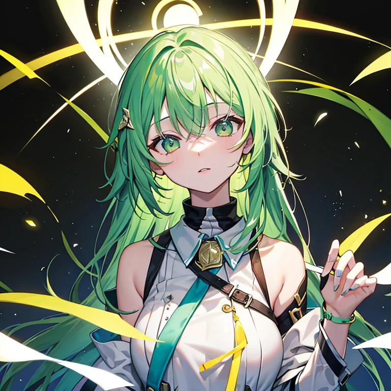 It's getting dark、No light in the eyes、The whole body is shown.、Image color yellow green