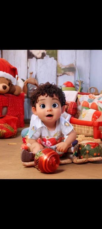 Baby toddler, olhos castanhos, cabelo cacheado baixo, summer outfit, chinelo, At the end of the square