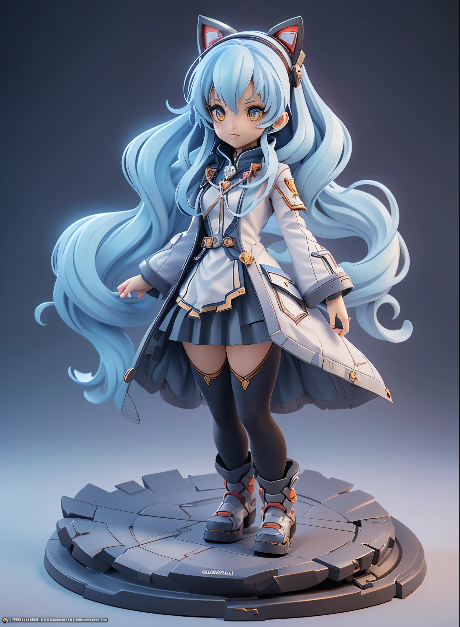 (Dynamic Angle:1.4), ((Full body posing:1.5),Cat Ear Hair Band,Twin-tailed,Light blue long hair,White coat,2. 5 d cgi anime fantasy artwork, Official Character Art, cushart krenz key art feminine, shadowverse character concept, 3 d render official art, anime goddess, jrpg character art, render of a cute 3d anime girl