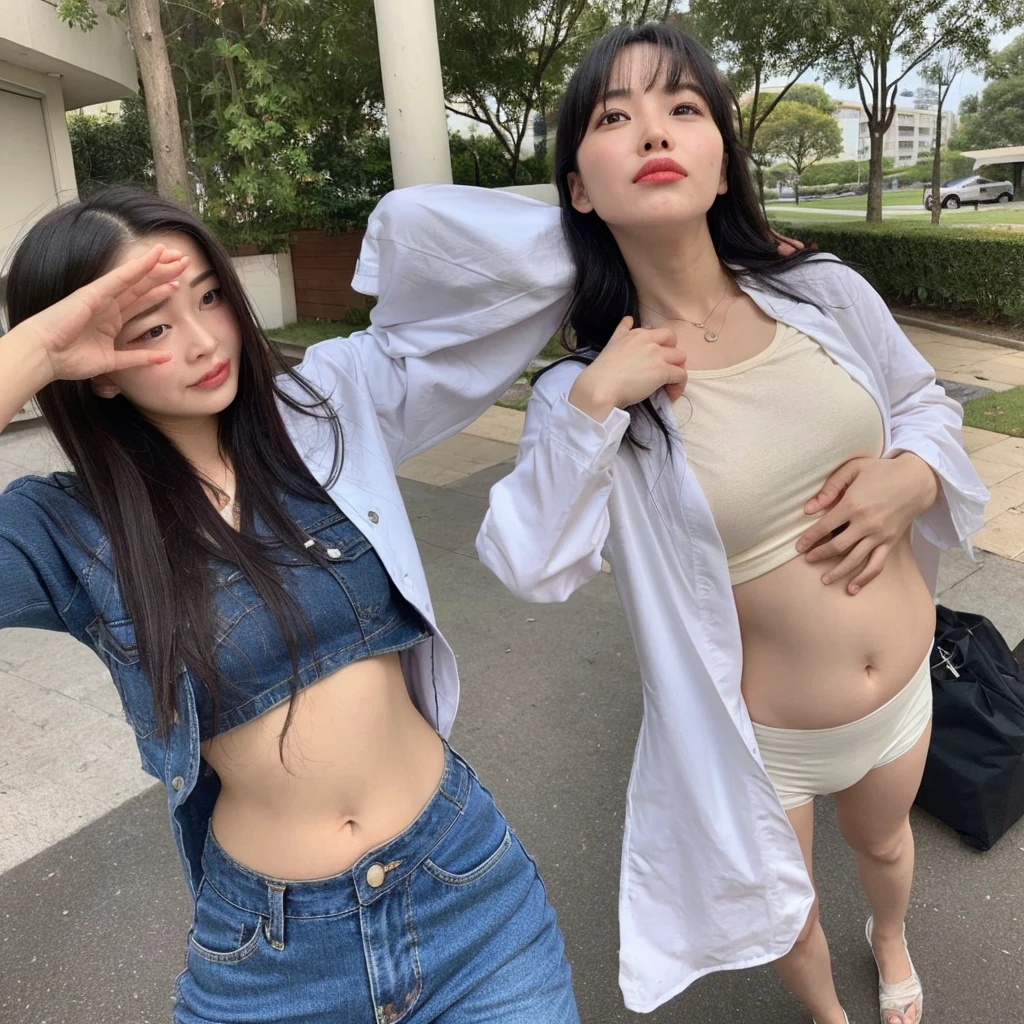 ((best quality, 8K, masterpiece: 1.3)),, perfect body beautiful: , buttocks: ((layered hairstyle, beautiful boobs:)), (wet clothes: , (rain, street:), Short T-shirt, shorts, open navel, Highly detailed facial and skin textures, exquisite eyes, double eyelids, skin whitens, long hair