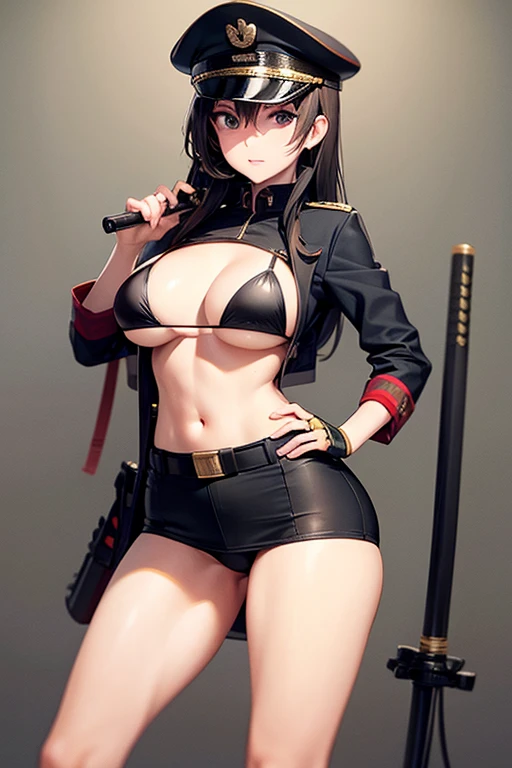 Military Uniform, Katana, Bikini, Military Cap, Breast