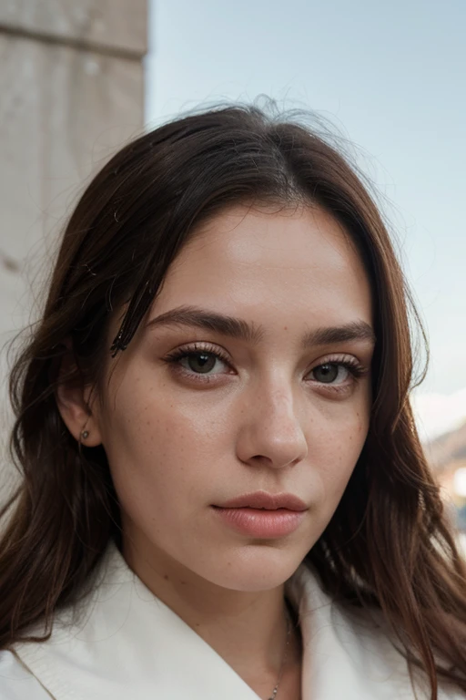((best quality)), ((masterpiece)), (detailed), perfect face realistic photo of beautiful woman with long dark brown hair, Russian, influencer, light freckles, dark brown eyes, big lips, no makeup, instagram, in st moritz, wearing elegant winter outfit by Dior