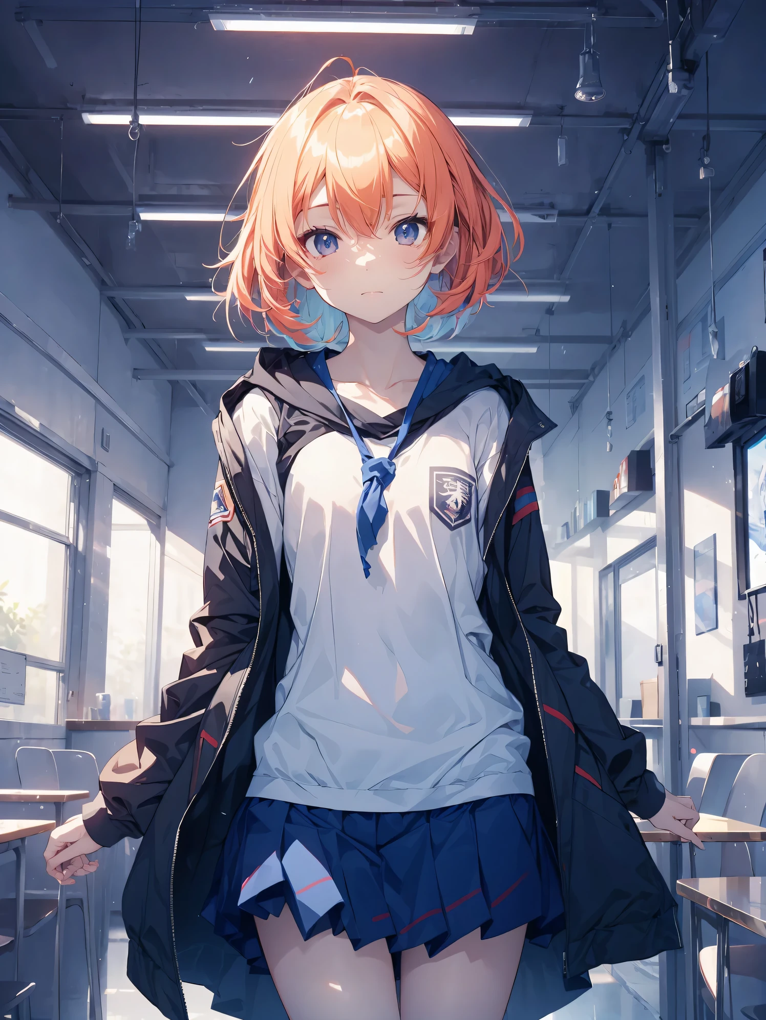Super high quality by the art god, Ultra-detailed, High resolution, Gwise Style, anime moe art style, best anime 8K konachan wallpaper, Pixiv Contest Winner, Perfect Anatomy, BREAK,(Please draw a sleepy girl going to school alone.. ),BREAK, a hyperrealistic schoolgirl, (Solo,Lori,child,13years:1.3),Full limbs, complete fingers,a junior high school student, Androgynous attraction, (Very short hair), hair messy, flat chest, Small butt, groin, Small eyes,Beautiful detailed black eyes, Well-proportioned iris and pupils, disgusted eye, High resolution detailed hair, School uniform, Skirt,  On the way to school. BREAK,Ultra-detailed細なスキン, Best lighting by famous artists, 8K, Illustration.