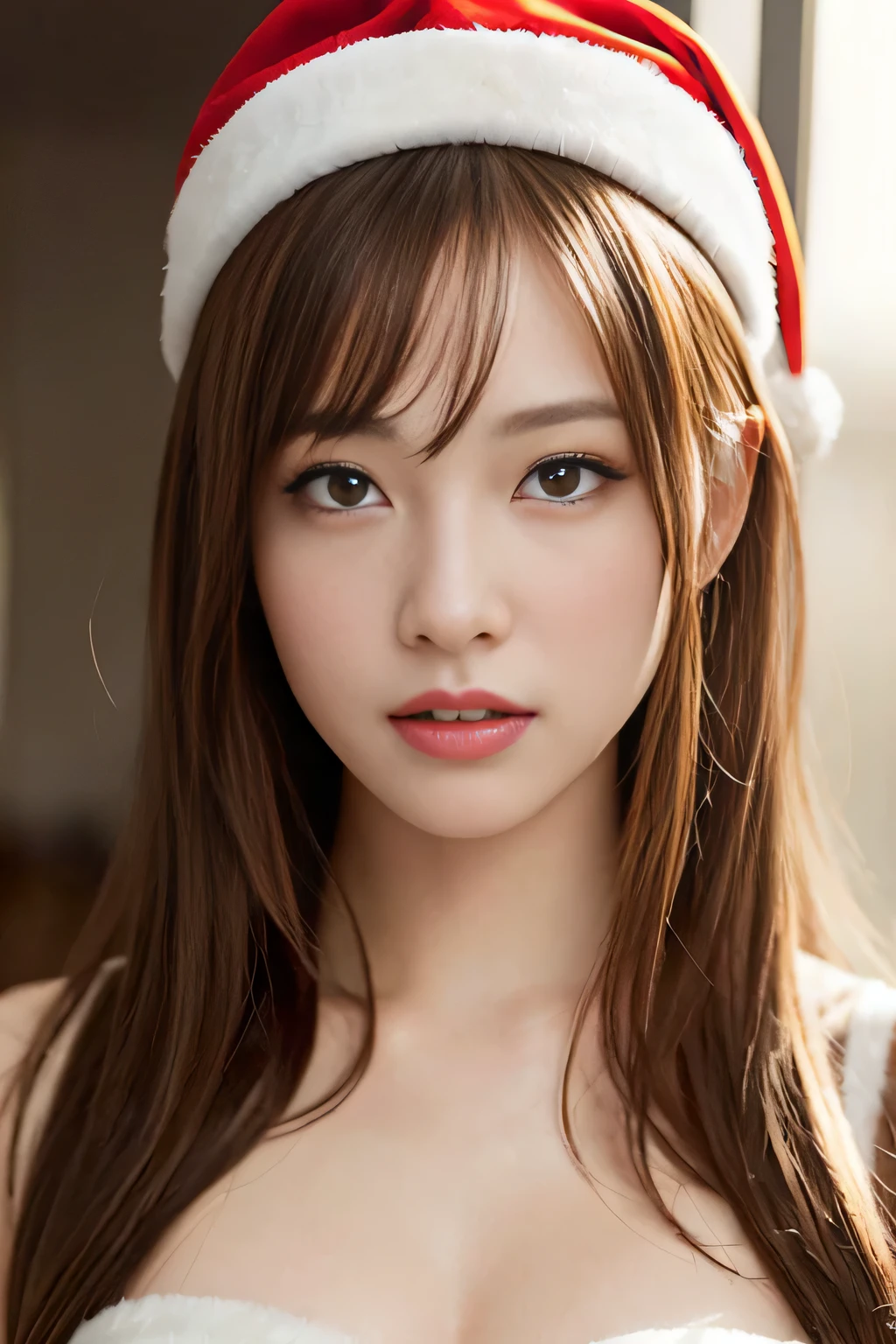 (((solo person))),(((A slender macho gravure idol wearing a white Santa hat and stiletto heels..))),(((Actress lies on bed in luxury hotel suite after drinking too much々lying down and sleeping))),(((Royals Astepiece:1.6))),(((ulzzang-6500))),(((perfect anatomia))),(((Deep depth of field with Hasselblad))),(((beautiful waistline))),​masterpiece,top-quality,超A high resolution,High resolution full body portrait,(photographrealistic:1.4),(((High nose and chiseled beautiful face))),(((Long limbs like a model))),Fair skin is dazzling,(((Looks good in expensive white underwear))),tilt your head, She is blushing and sleeping happily.,((Photographed from above with a wide-angle lens while standing on a stepladder)),20yr old,cute little,Long glossy chestnut hair,((豊満なGカップバストとbeautiful waistline),(Close your eyes and bury your face in the pillow),(( Gravure photography)),((Close your eyes and sleep happily)),Cute big eyes and long eyelashes,Distinct double eyelids,((shiny thick lips)),(((perfect anatomia))),