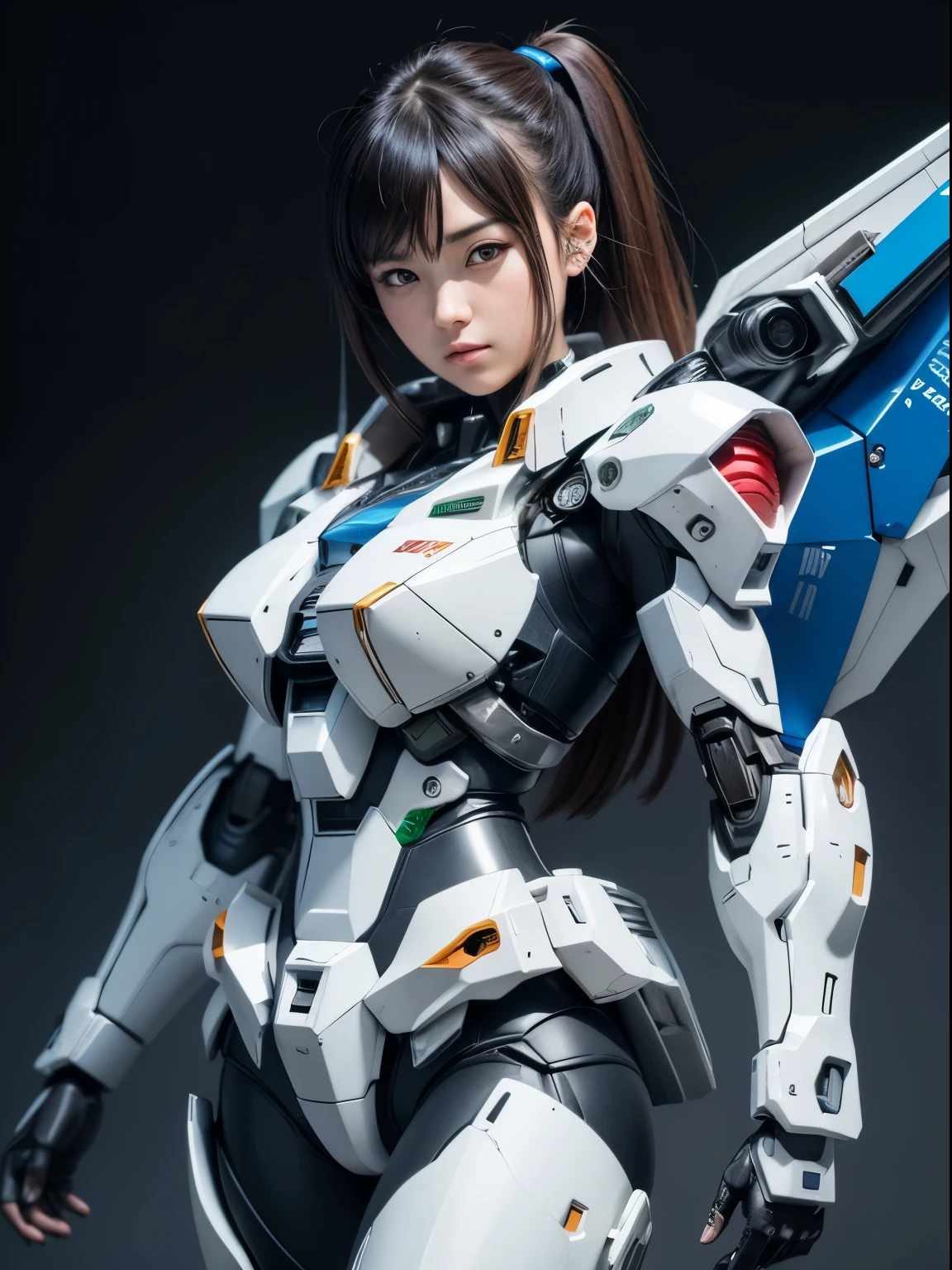 Textured skin, Super Detail, high details, High quality, Best Quality, hight resolution, 1080p, hard disk, Beautiful,(Gundam),beautiful cyborg woman,Mecha Cyborg Girl,Battle Mode,Girl with a Mecha Body,彼女は未来的なGundamメカを身に着けています,Fulll body Shot