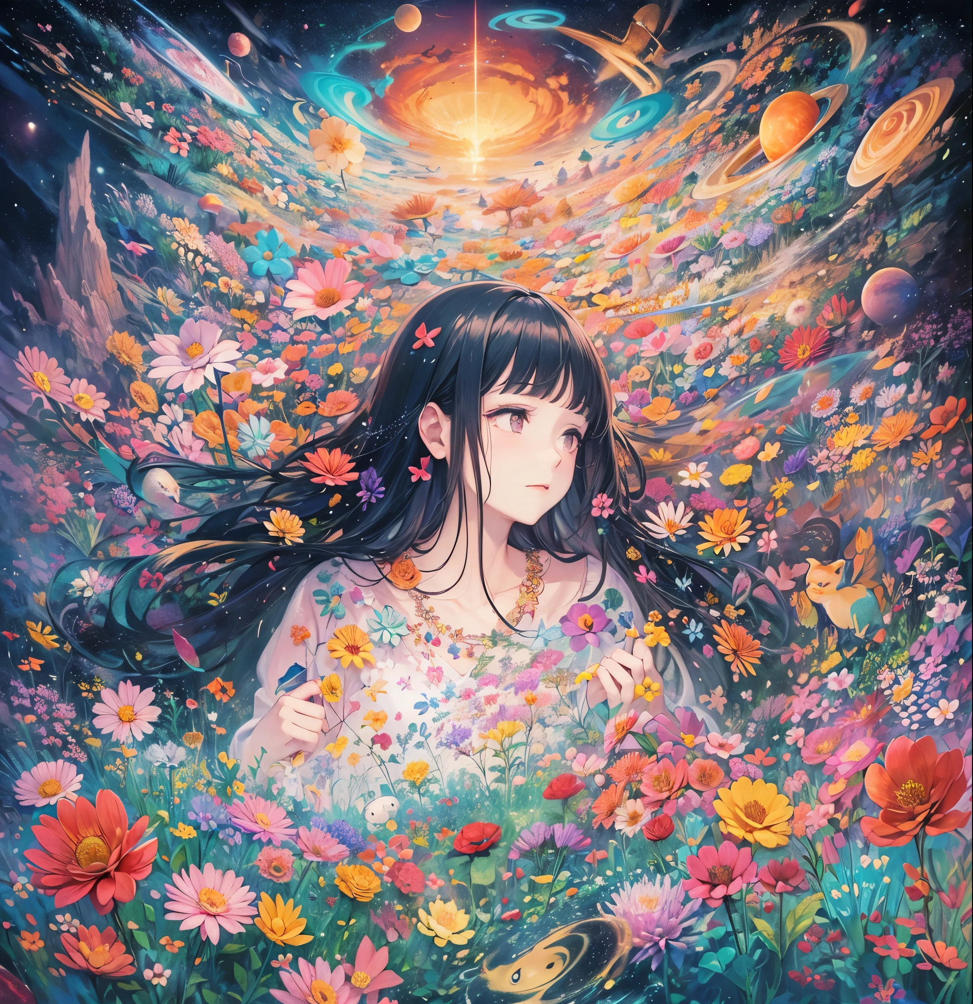 Melody Mark,top-quality,masutepiece,1womanl,独奏,(abstract art:1.5),(Psychedelia Theme:1.6),(Gunjo World:1.5),(Lots of animals:1.5),(Space world:1.5),(There is a beautiful woman at the center of the world),A ray of light spreads,A heart-shaped gem spreading from the center,Diamond Dust,(Nostalgic landscapes:1.5),(colorful flower:1.5),why do you have small hands,I guess he's trying to carry his wounds,Not just for someone,don't lose sight,I guess I can't escape,What I want is a day when the light shines,Find the way,Even if I can't reach the shining sky,Relying only on the resounding love進んだ道の先,Because I can find the light,You'll find the way,you said,I had a long dream,It was a very sad dream,Even so, that appearance is not clouded at all,I said,It's okay to cry,I'll stay by your side forever,What I want is a hand to hold me,Find the way,Even without words,Even if there are no flying splashes,In order not to give in to the disturbing wind,If only I noticed the pain earlier than anyone else,give an answer,Probably not everything,There's no need to rush, you too Find the way,Even if I can't reach the shining sky,
Relying only on the resounding love,進んだ道の先Because I can find the light,Find the way,