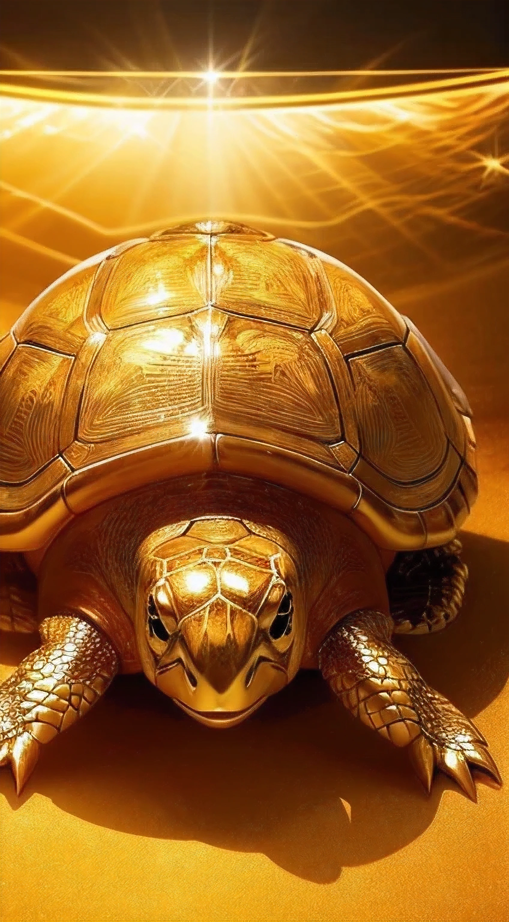 top-quality, Golden tortoise, 4K, 8K, Golden tortoise, one Golden tortoise, a Golden tortoise, shining background, front-facing view, Front face, Shining golden aura, radiating golden light, In the Golden Sea, head shot,