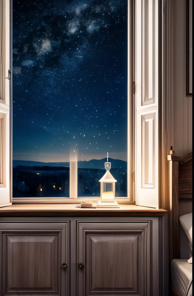 angels in your room, room, soft light, you see through the window the starry sky
​