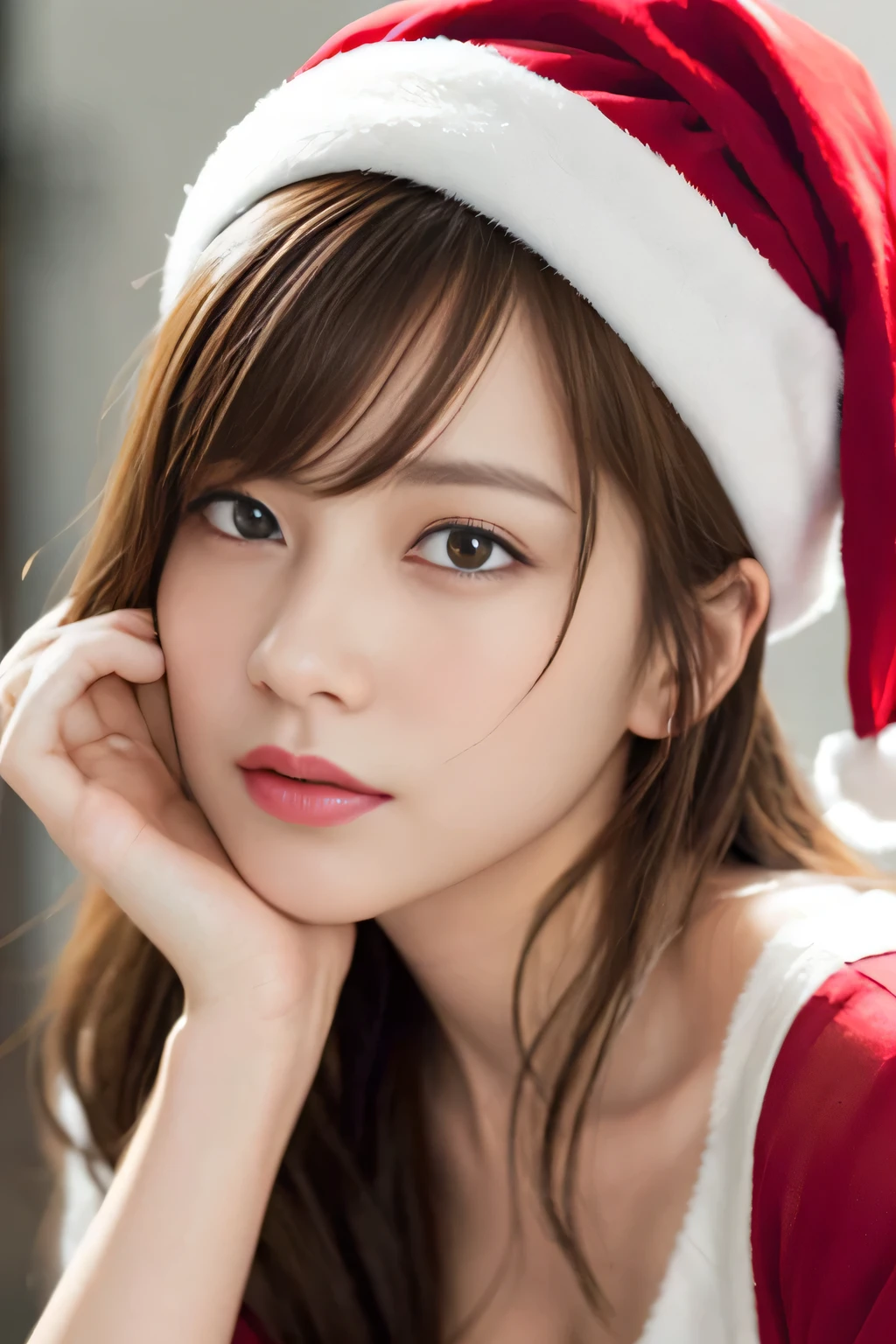 Focus on people。Create and express the best shining composition of the person in a realistic way。((​masterpiece))、(((top-quality)))、((ultra-detailliert))、(A hyper-realistic)、(highly detailed CGillustration)、(extremely delicate and beautiful)、​masterpieceの少女、top-quality、Realistic skin feeling、Realistic fabric、We will introduce a realist illustration focusing on the center front of girls with realistic and ultra-detailed eyes.。This is the absolute rule, and the following sentence expresses the image quality。 The greatest painter in human history meets an unparalleled beauty、犬火いちごの歴史の中で最も偉大な​masterpieceです, It depicts the most beautiful figure of a lifetime.。 Create stunning anime artwork that is currently trending on seaStation、Introducing exquisite beauty and seductive aesthetics。santa costume,heel