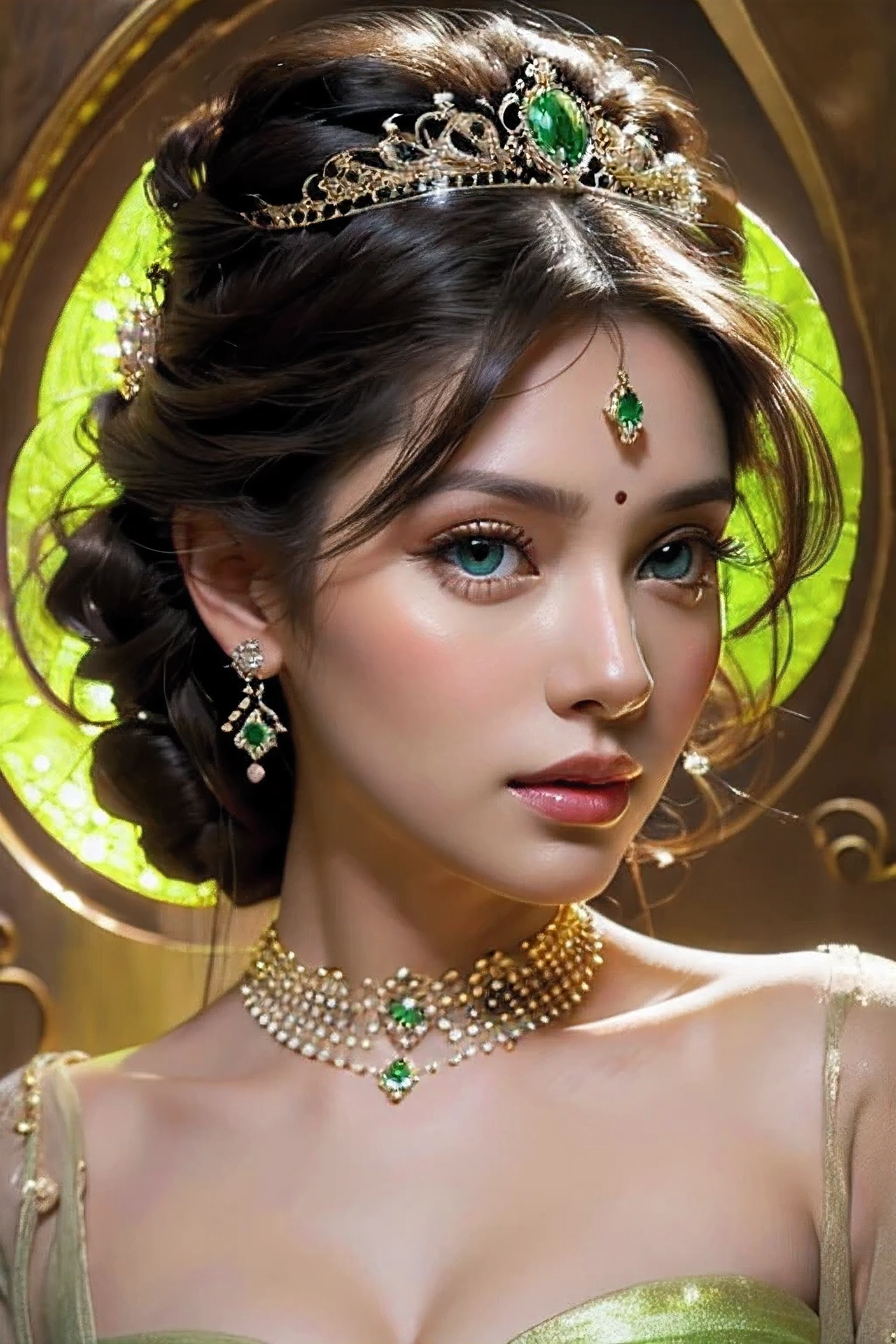 Very beautiful princess face portrait zoom sexy sexy bright crystal eyes green bright surreal super detailed portrait face