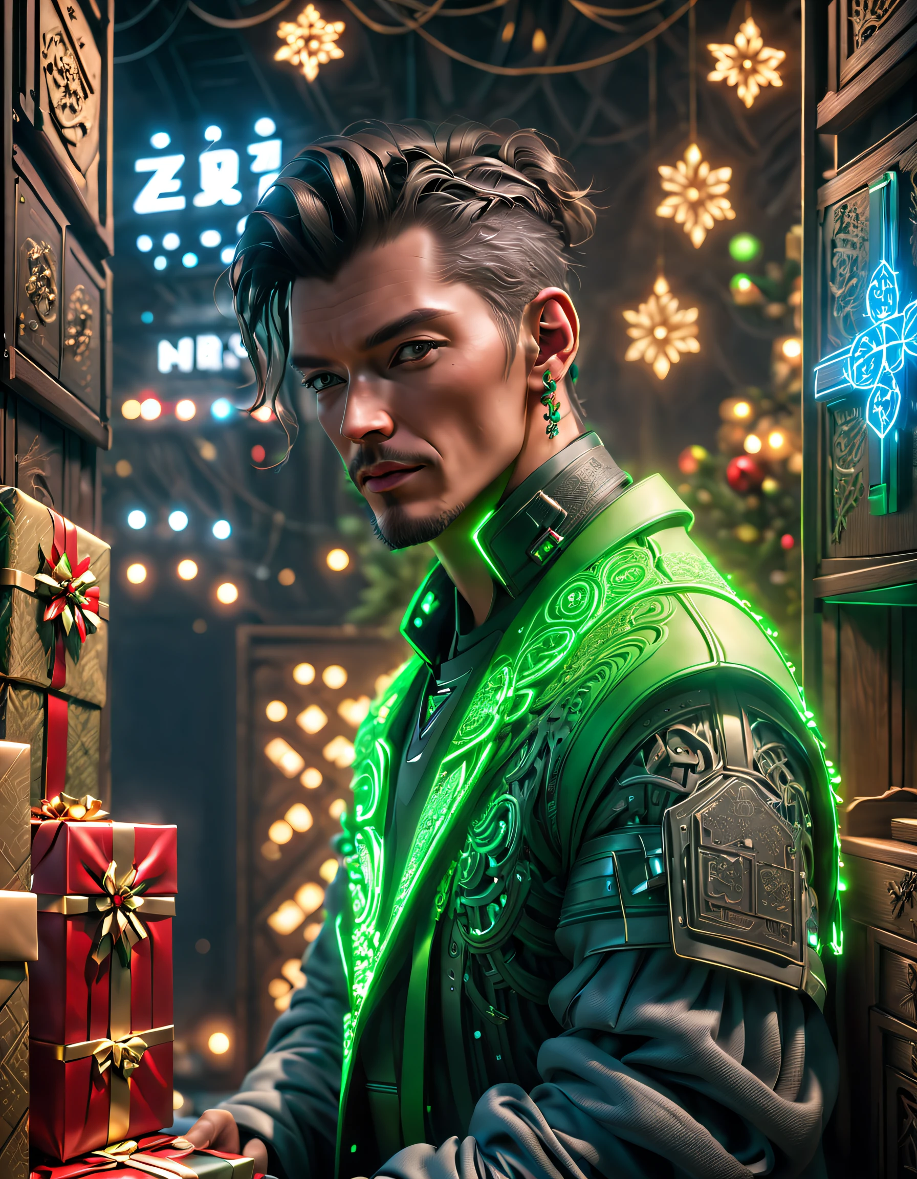 (((1件传统和未来融合的Christmas gifts))),(cyberpunk gifts),(Christmas gifts、glowing gift)、Gifts in the cyberpunk room、(future gift、The future of packaging)、Gifts in neon room、gift with luminous pattern、Cyberpunk style gift packaging、future gift、Christmas gifts,(未来和传统的Christmas gifts元素无缝融合,Seamless blend of old and new),NOhumaniligrees的细节,elegant and charming,The is very detailed,unreal-engine,Render by Octane,computer graphics image processing,natural,Clear public areailigrees,Smoothness,gentlesoftlighting,(concept-art,hyper HD,art station antasyart,An epic sight,Intricate patterns,Complicated details,超filigrees的绘画,physically-based renderingt,Extremely detailed description,professional,hyper realisitc,beyond human imagination,spectacular lighting,Art site is popular,unreal-engine,Global,Best quality at best,8K,A high resolution,tmasterpiece,ultra - detailed,realistically,1.Realism increased by 4 times)