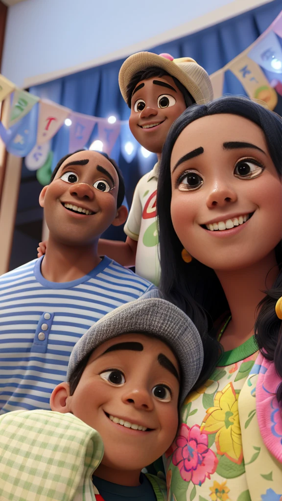 A happy family, pele parda, father mother son little daughter, inspired by Disney pixar animation, feliz Natal, melhor imagem hdr