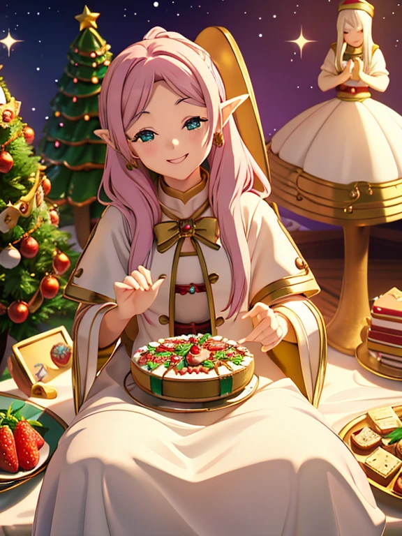 cute smile face、elvish、Sitting on the cake、Lots of treasures, treasure chest and sweets、Christmas cake、Strawberry cake、Christmas tree、merry christmas characters、Christmas present、illuminations、bush de noel、angels dance、