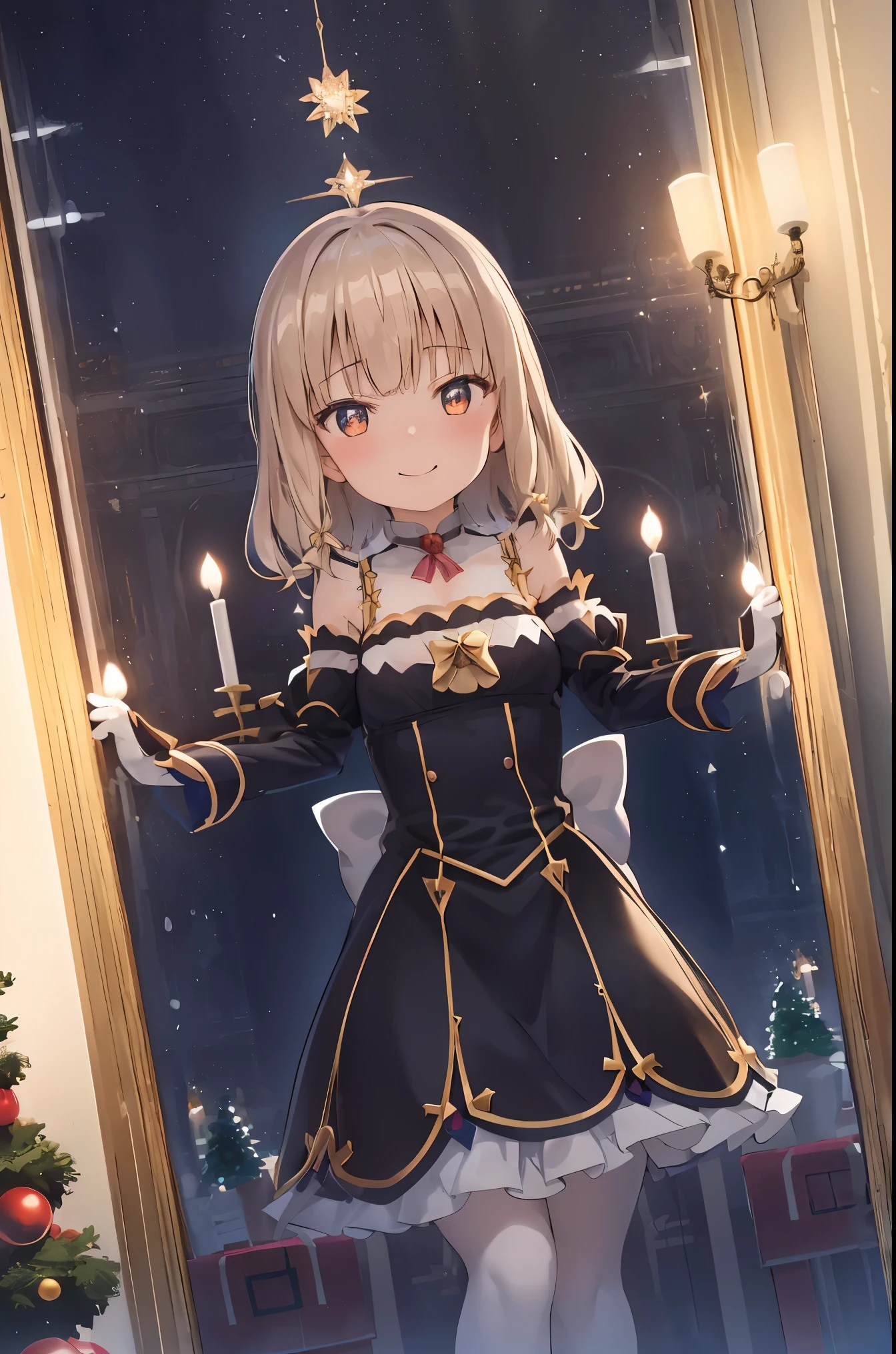 reallistic、Movie Still、Girl 2,real girl、Longhaire,,In front of the huge illuminated Christmas tree、writing,NOWAI,exposed girl、Showing off the vagina、发光、With smiling eyes、A delightful、Warm and soft lighting、light glow,blush