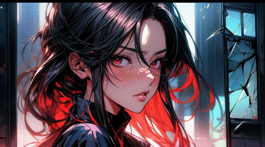 a close up of a woman with a broken glass window, artwork in the style of guweiz, detailed digital anime art, clean detailed anime art, guweiz, detailed anime artwork, broken mirror, digital anime art, detailed anime art, stunning anime face portrait, trending anime art, inspired by Yanjun Cheng, trending anime artwork, guweiz masterpiece
