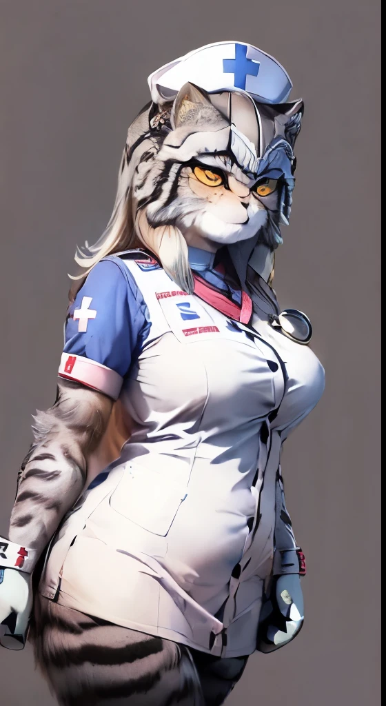 ( pallas's cat anthropomorphism:1.5),(Wear a nurse's uniform:1.5),